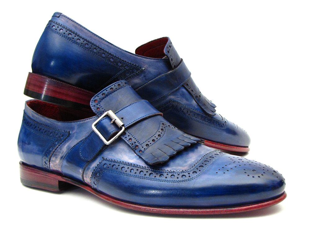 Paul Parkman ''12BL78'' Dual Tone Blue Genuine Leather Kiltie Monkstrap Shoes